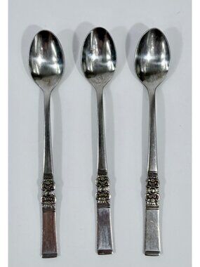 Vintage Northland Oneida Stainless Steel Iced Tea Spoons Decorative Floral Handl
